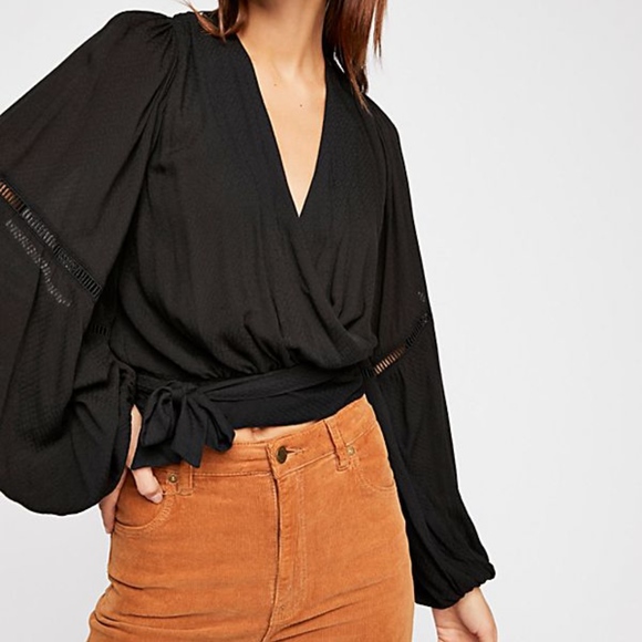 Free People Tops - Black Free People Dream Girl Wrap Crop Top Blouse